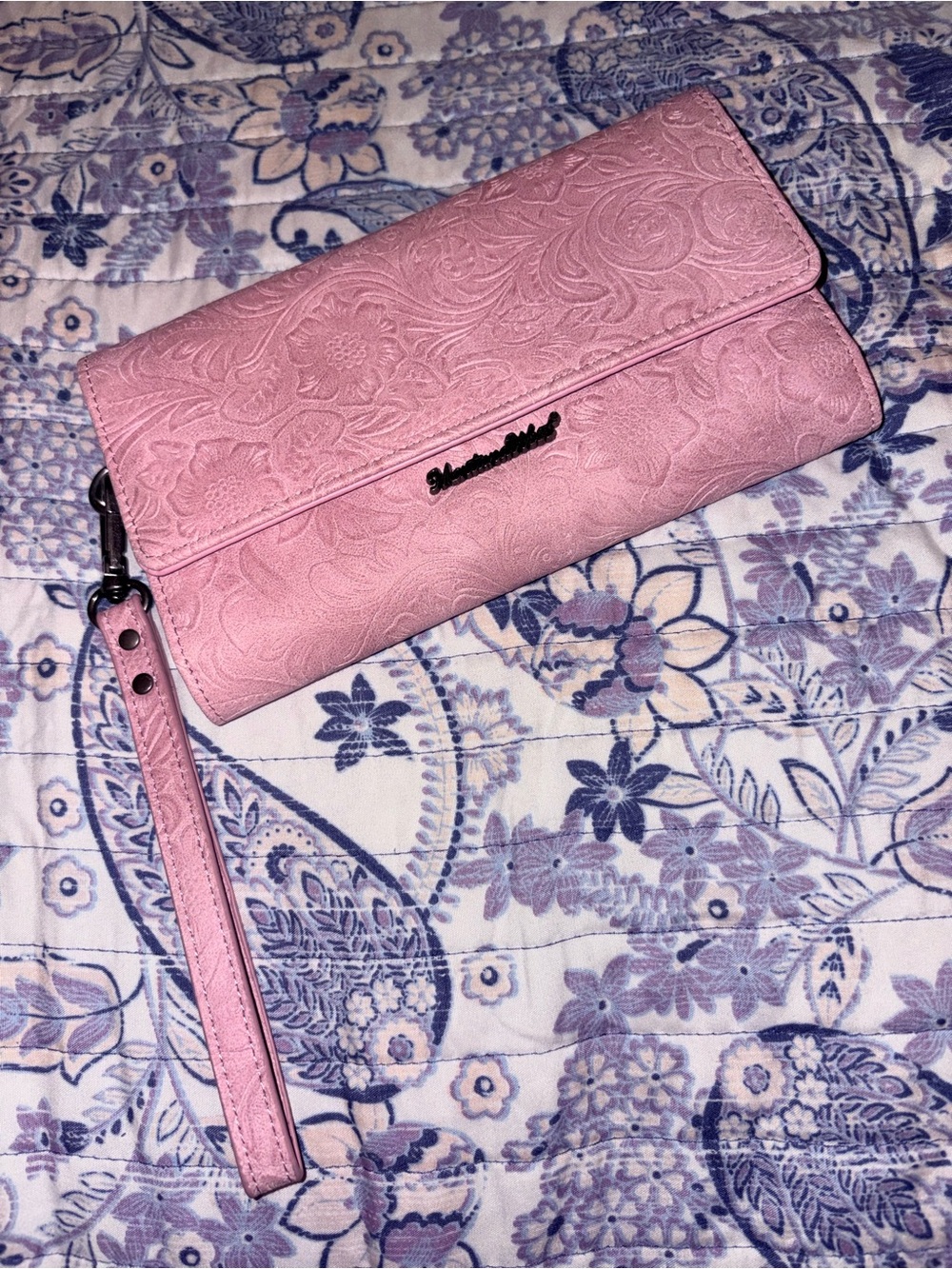 Montana West Pink Embossed Floral Wristlet Wallet